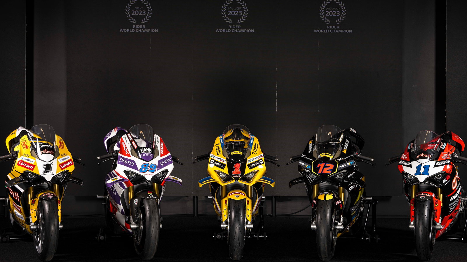 Ducati Panigale replicas for Bagnaia, Bautista, Bulega, Martin, Bezzecchi 